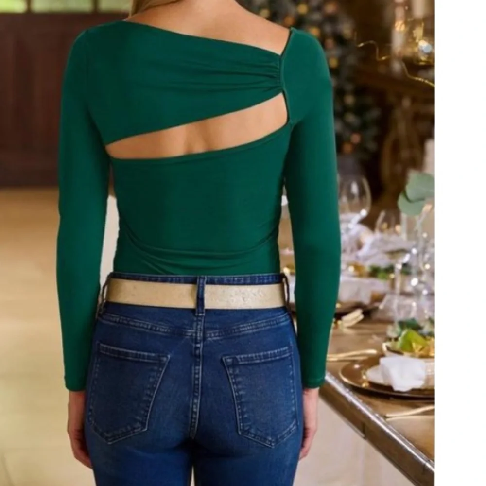Sleek Ruched Cutout Top sizes XXS, L GREEN - Picture 3 of 6